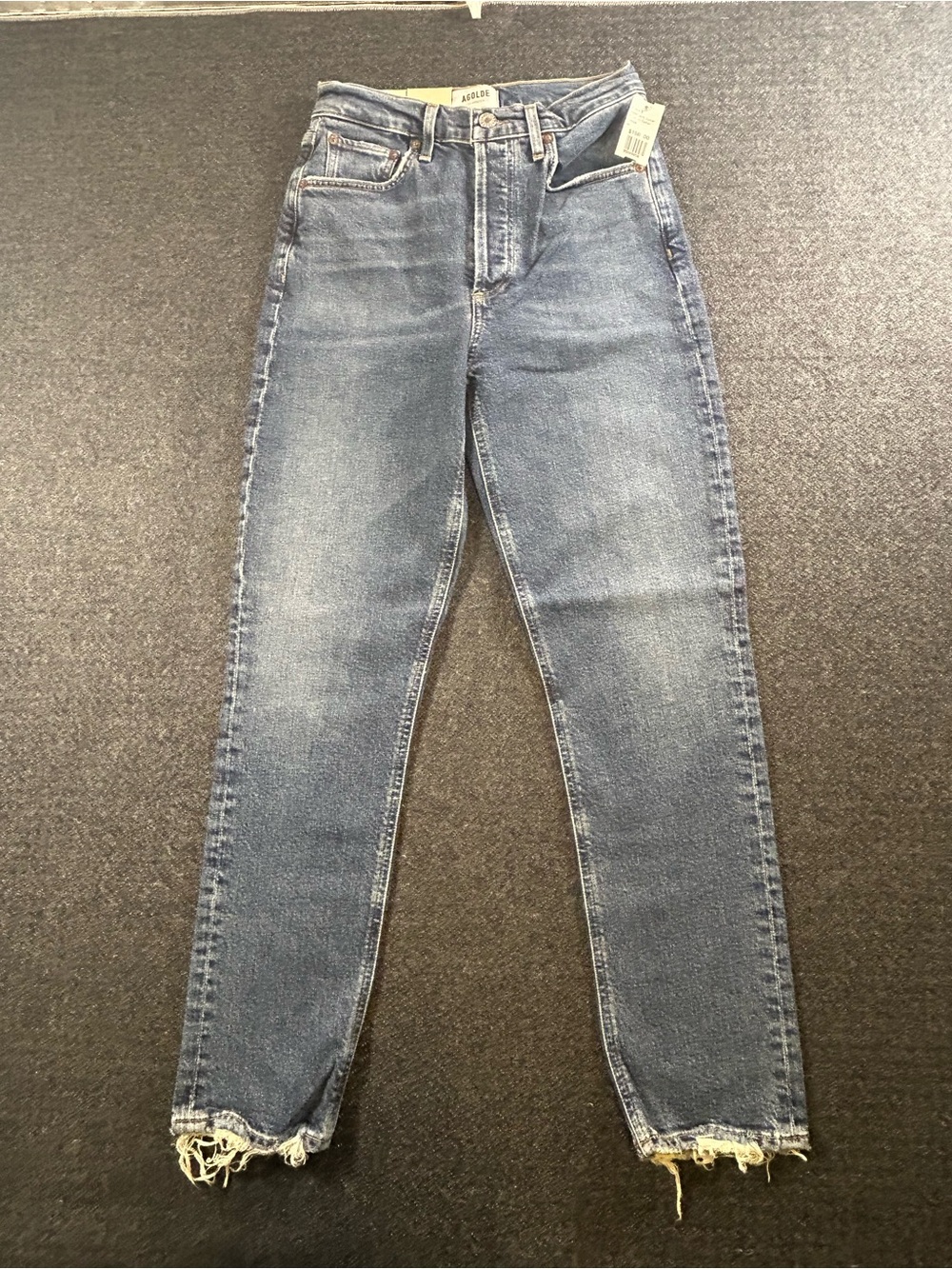 Agolde Cypher RILEY LONG HIGH RISE STRAIGHT size 24 Blue Jeans Distressed